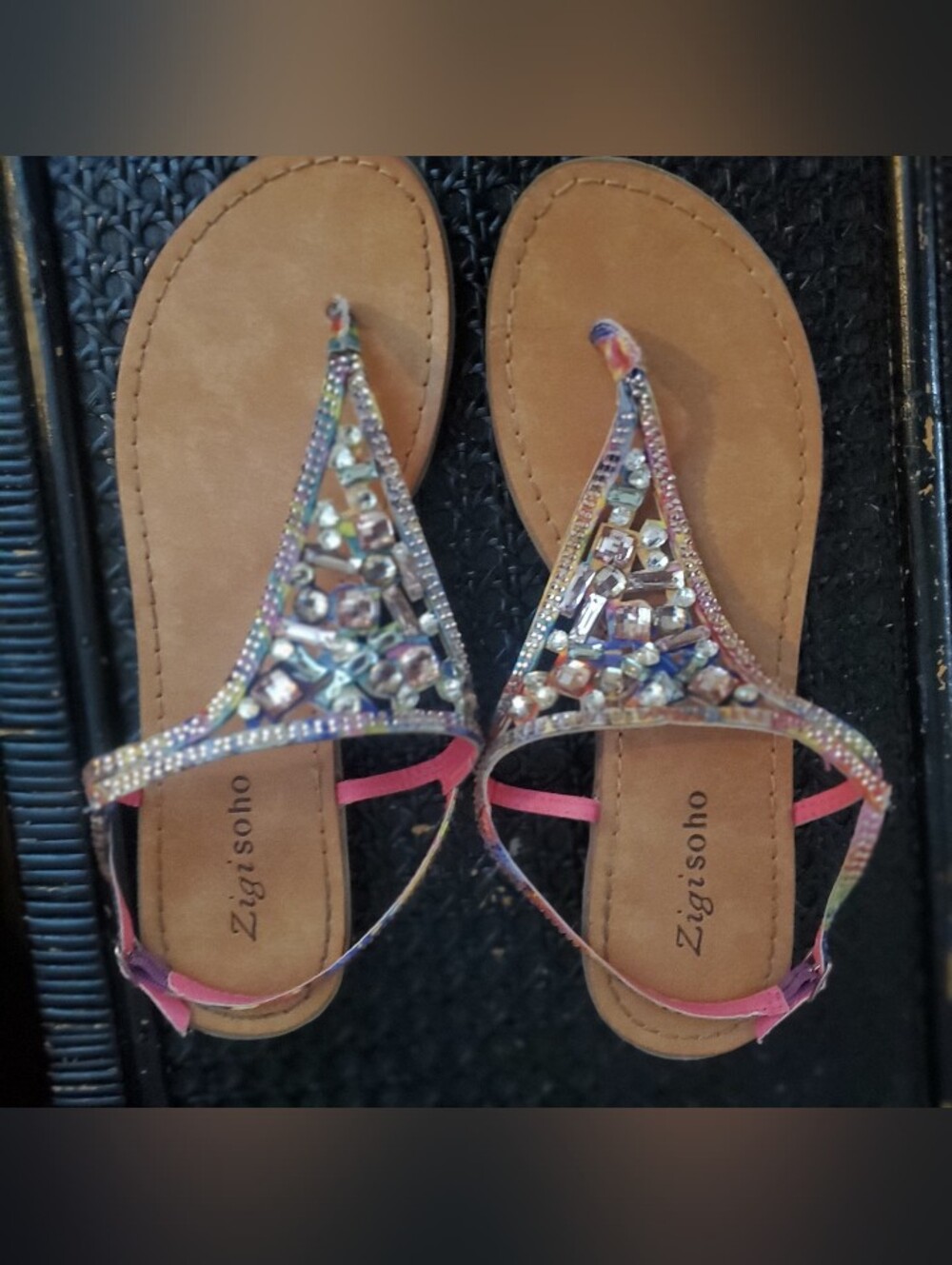 Zigi Soho Pink Multi-Jeweled T-Strap Sandals